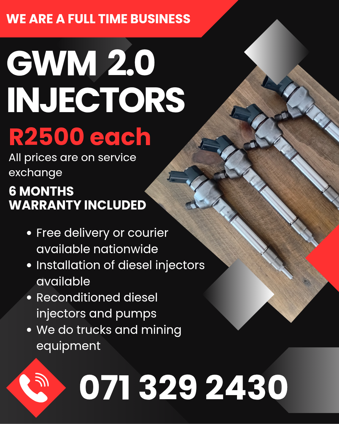 GWM 2.0 INJECTORS FOR SALE WITH WARRANTY INCLUDED - Private Seller GWM 2.0 INJECTORS FOR SALE WITH WARRANTY INCLUDED - Private Seller
