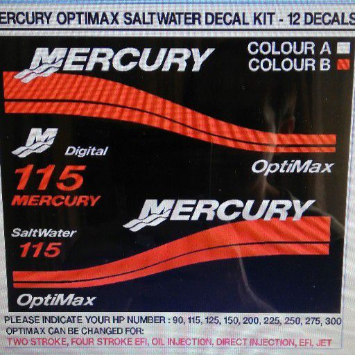 Mercury 115 Outboard motor stickers decals