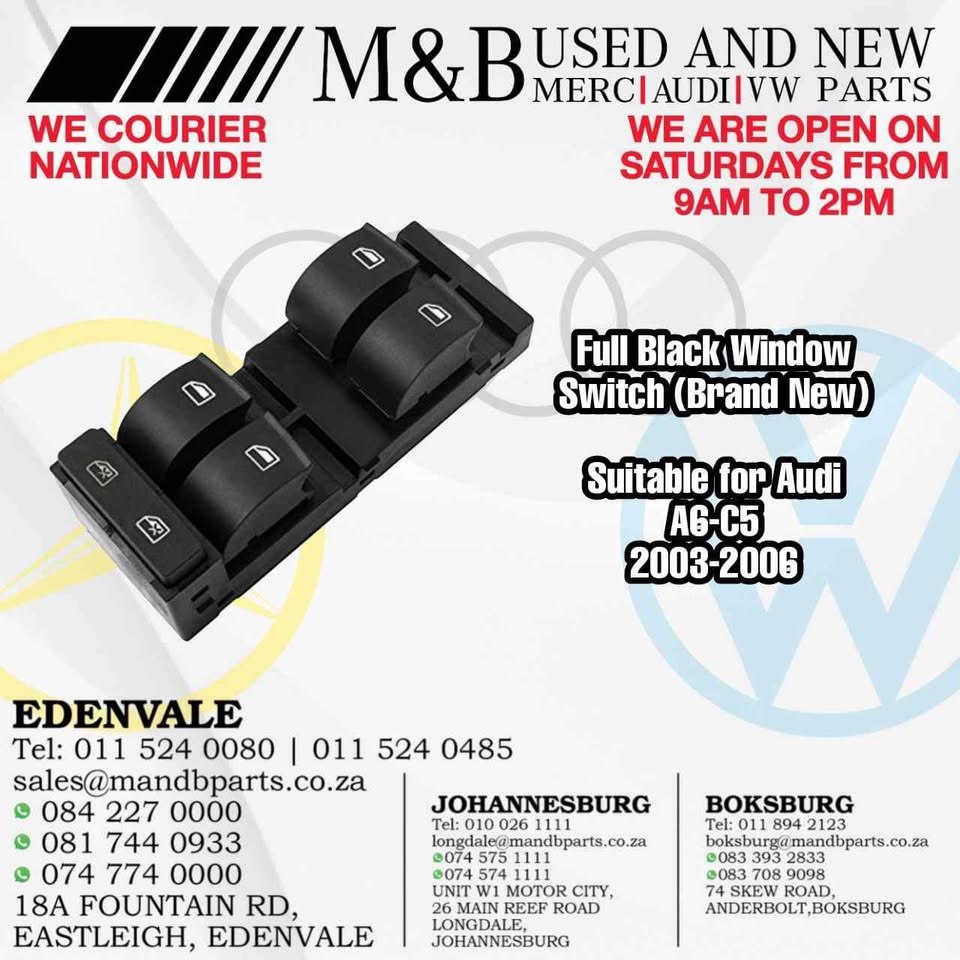 Full Black Window Switch (Brand New) Suitable for Audi A6-C - Private Seller Full Black Window Switch (Brand New) Suitable for Audi A6-C - Private Seller