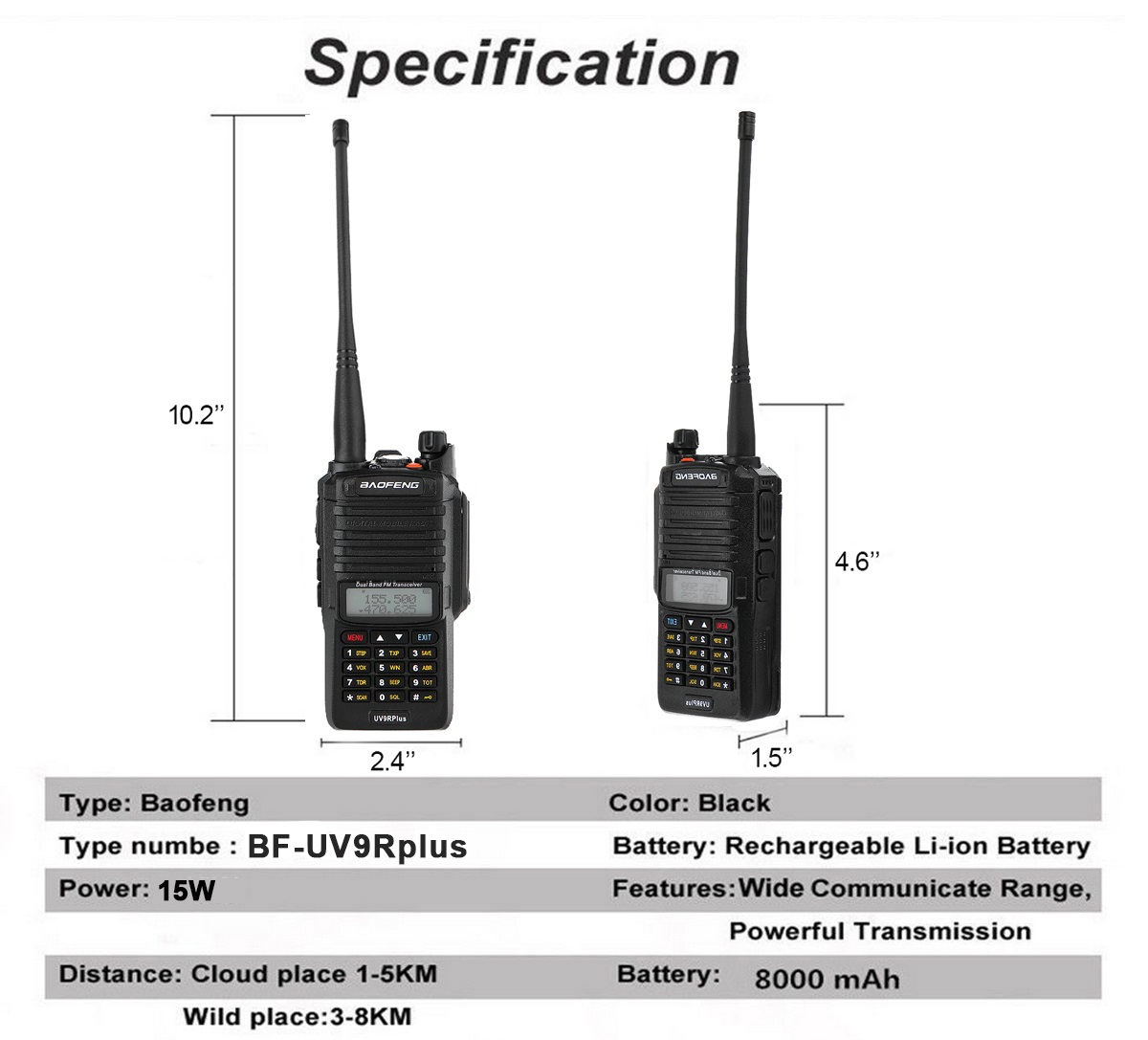 BAOFENG UV-9R Plus Walkie Talkie VHF UHF Dual Band 15W Handheld Two Way Radio / Transceiver. All NEW