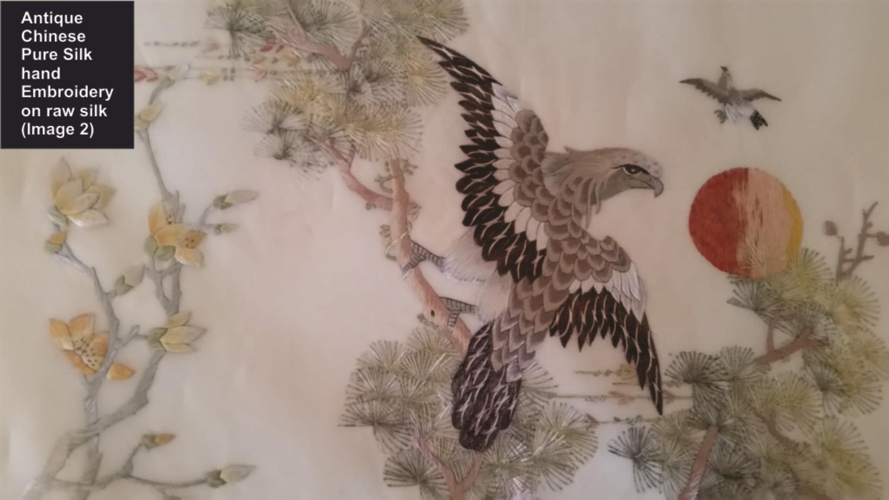 Rare Chinese pure silk on silk emboidered artwork