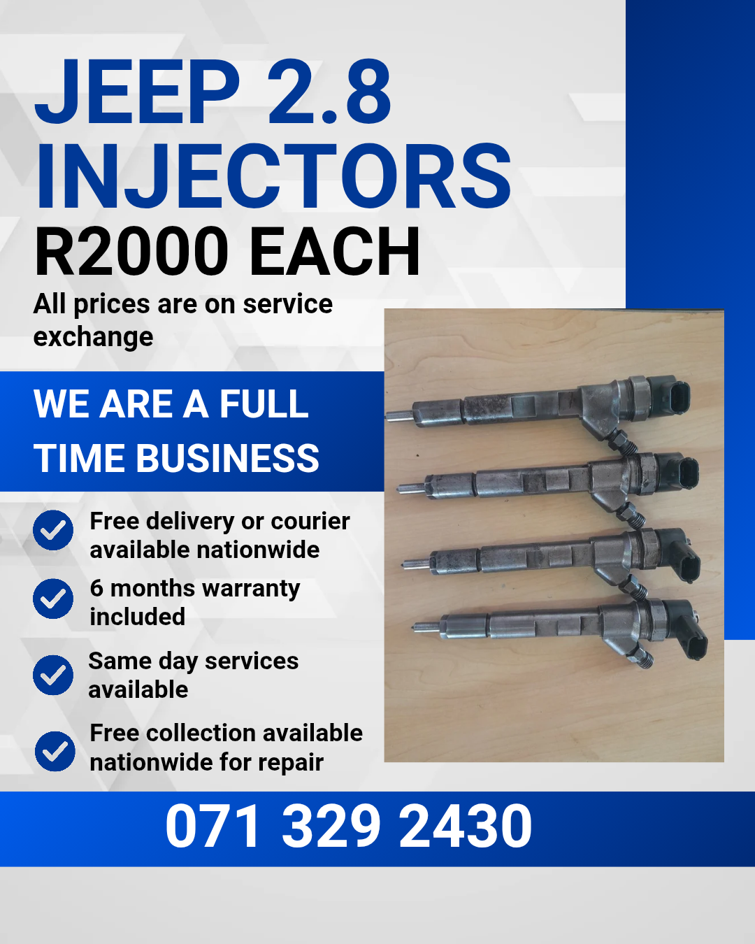 JEEP 2.8 DIESEL INJECTORS FOR SALE WITH WARRANTY - Private Seller JEEP 2.8 DIESEL INJECTORS FOR SALE WITH WARRANTY - Private Seller