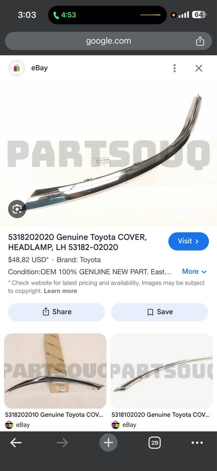 Toyota COVER, HEADLAMP, LH - Private Seller Toyota COVER, HEADLAMP, LH - Private Seller