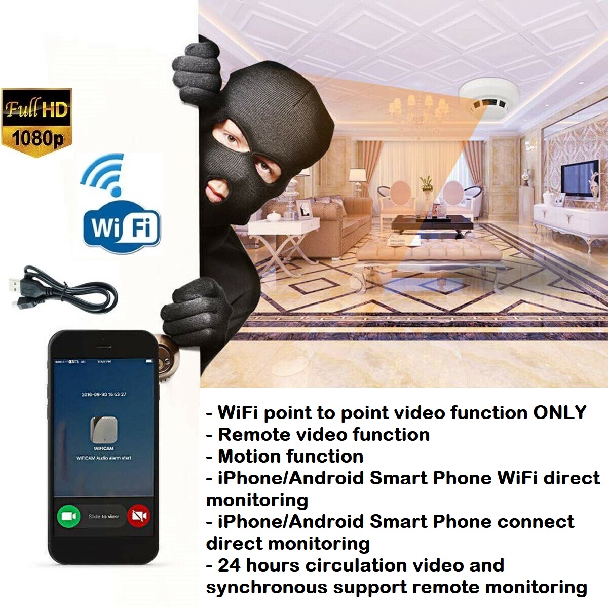 New Wireless Spy Smoke Detector HD Camera with P2P WiFi and Motion Detection NEW