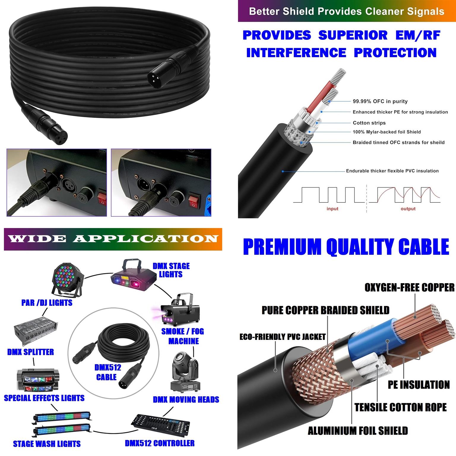 DMX512 Cable 3Pin 10m XLR Male to Female for Audio, Sound, Visual Equipment. NEW