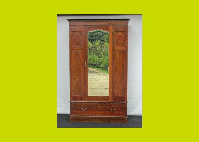 Victorian Inlaid Mahogany Single Mirrored Door Wardrobe Sku 616