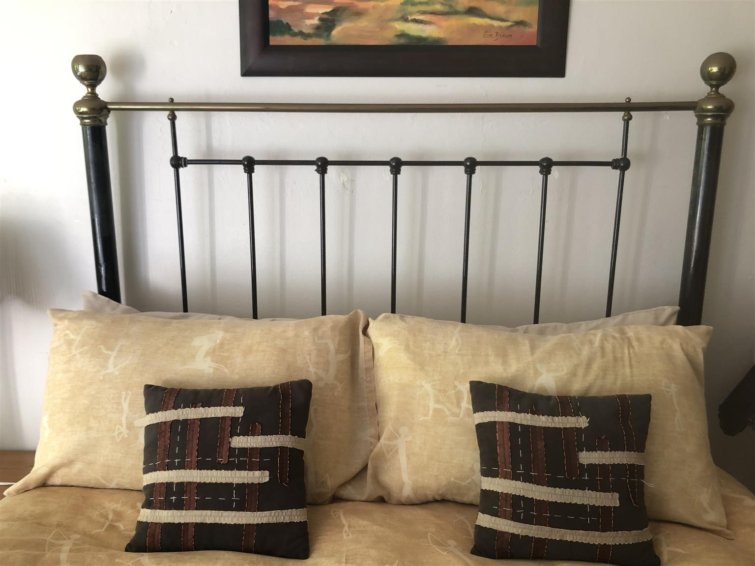 Victorian iron and brass double bed and mattress for sale