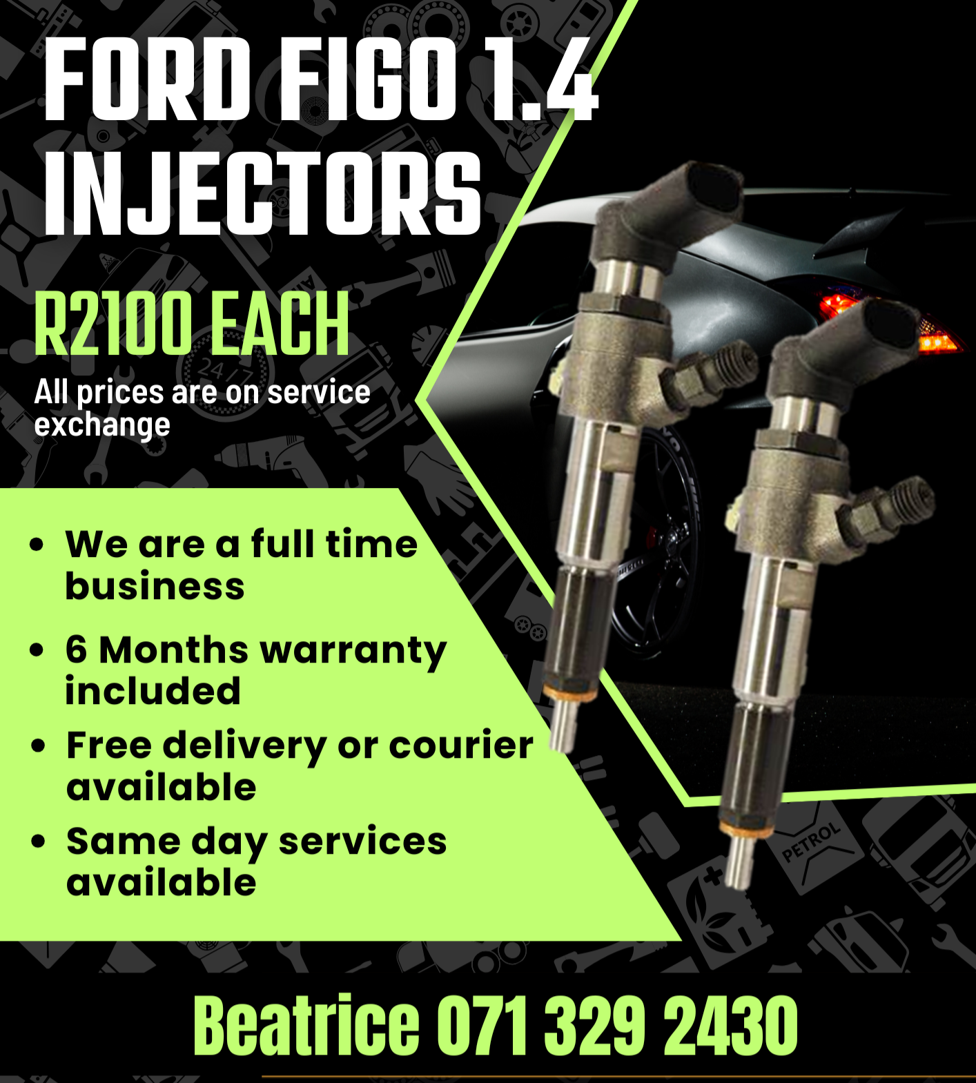 FORD FIGO 1.4 DIESEL INJECTORS FOR SALE WITH WARRANTY - Private Seller FORD FIGO 1.4 DIESEL INJECTORS FOR SALE WITH WARRANTY - Private Seller