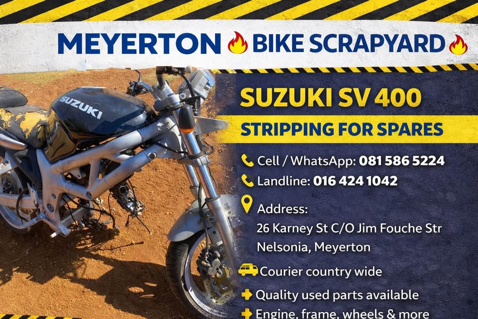 Suzuki SV 400 strippimg for spares. Meyerton Bike Scrapyard. New and secondhand spares. We strippi - Private Seller Suzuki SV 400 strippimg for spares. Meyerton Bike Scrapyard. New and secondhand spares. We strippi - Private Seller