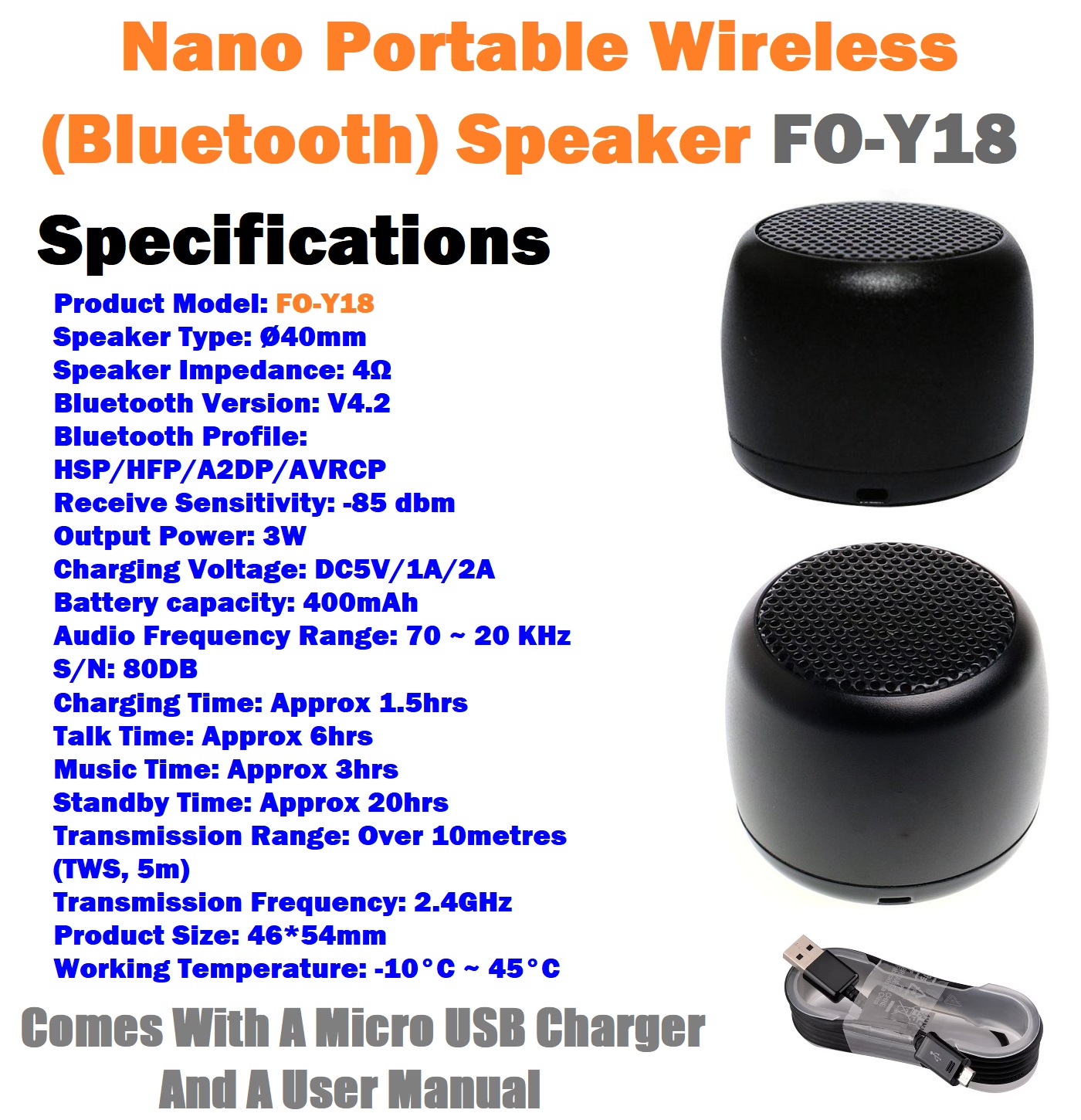 Nano Portable Wireless (Bluetooth) Speaker. Rechargeable Durable Wireless. NEW.