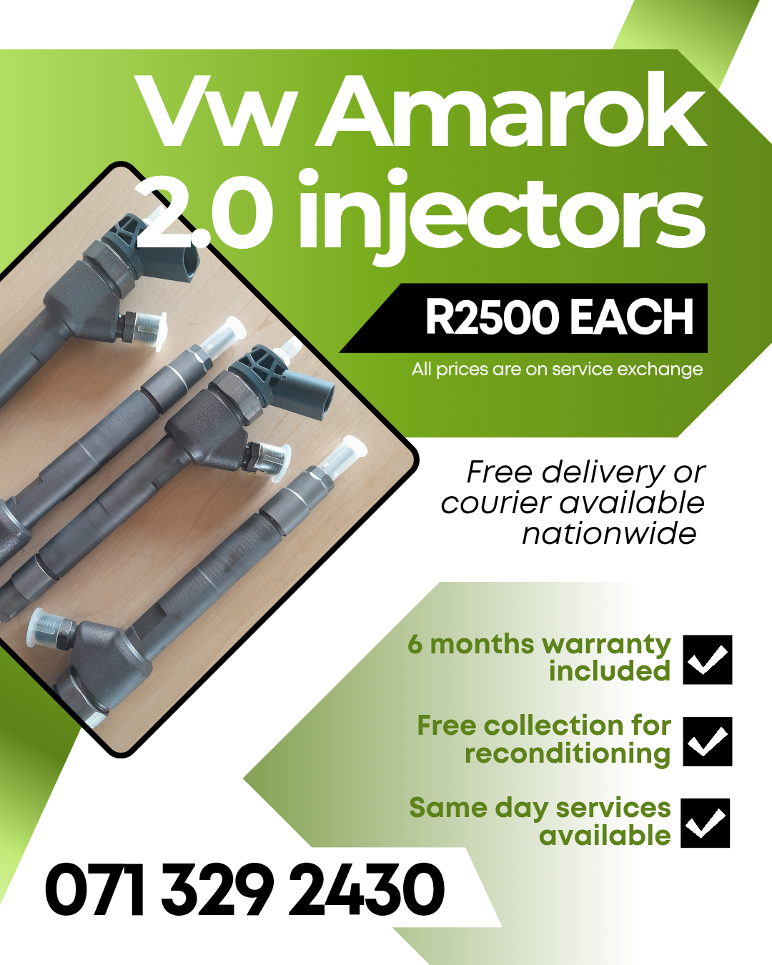 VW AMAROK 2.0 DIESEL INJECTORS FOR SALE WITH WARRANTY - Private Seller VW AMAROK 2.0 DIESEL INJECTORS FOR SALE WITH WARRANTY - Private Seller