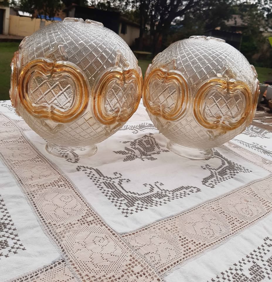 2 x Art Deco, Night Lamp shade, Bedside Vintage Table Lamp, German Glass.