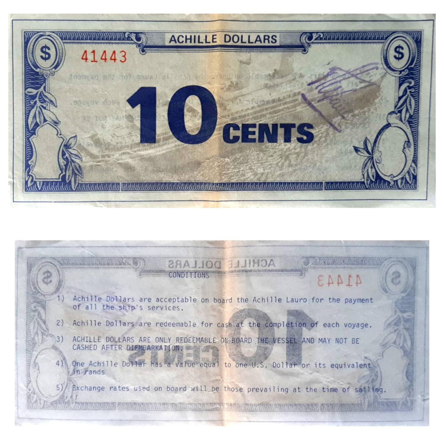 Collectable on board tokens from ship Achille Lauro. Collectable on board tokens from ship Achille Lauro.