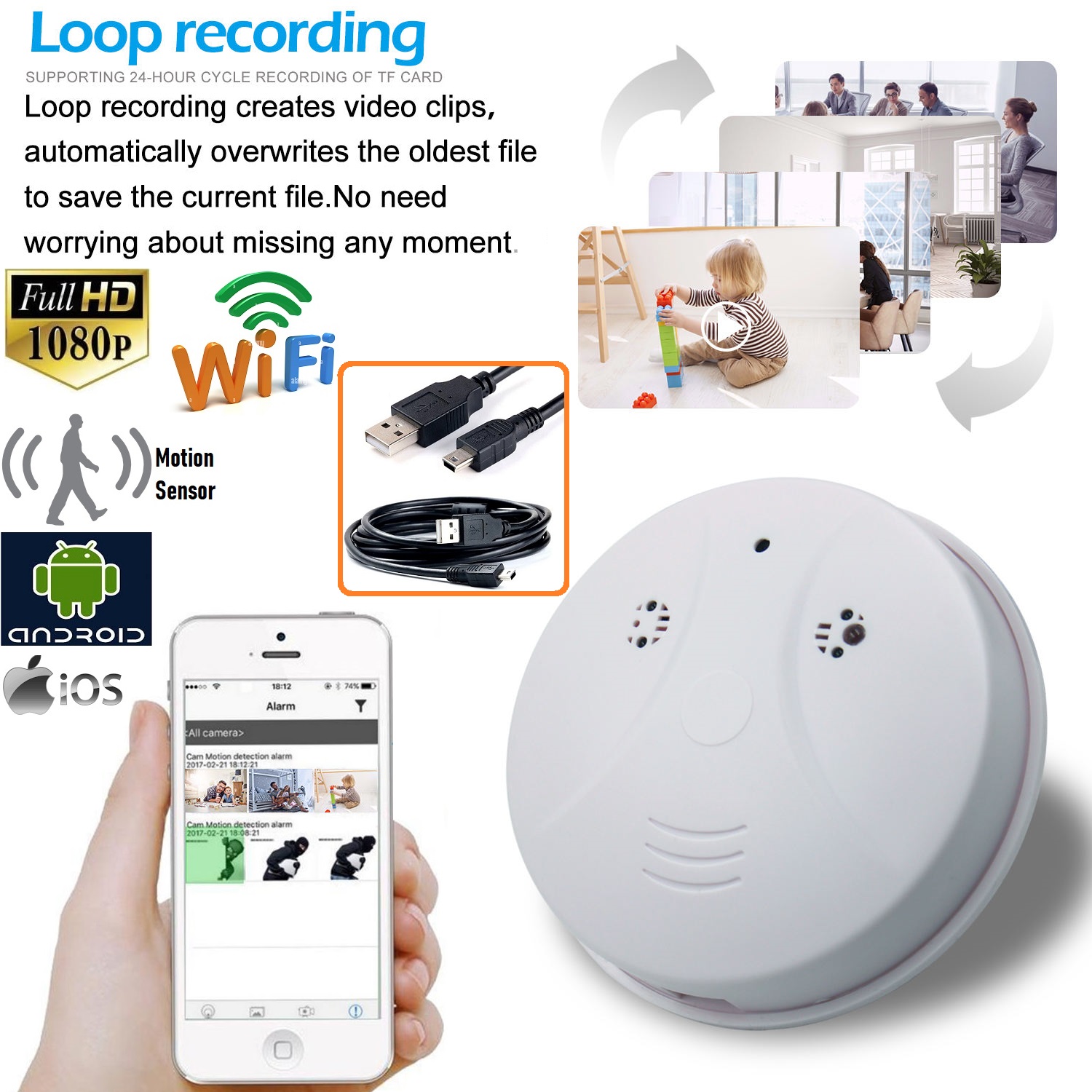 New Wireless Spy Smoke Detector HD Camera with WiFi and Motion Detection. NEW