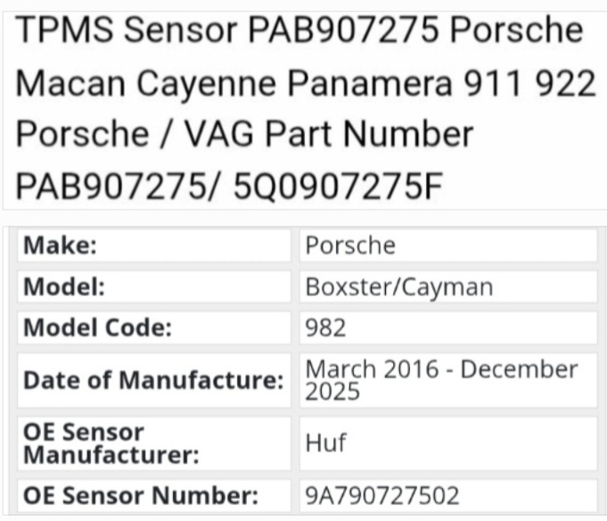 Porsche Boxster TPMS tyre pressure monitor sensors and valves - Private Seller Porsche Boxster TPMS tyre pressure monitor sensors and valves - Private Seller