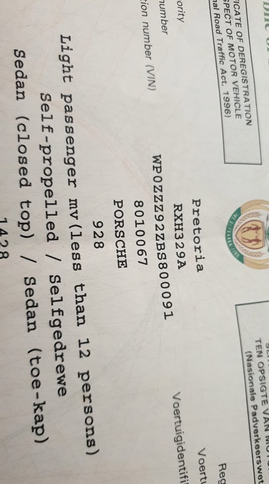 Porsche 928 s scrap papers - Private Seller