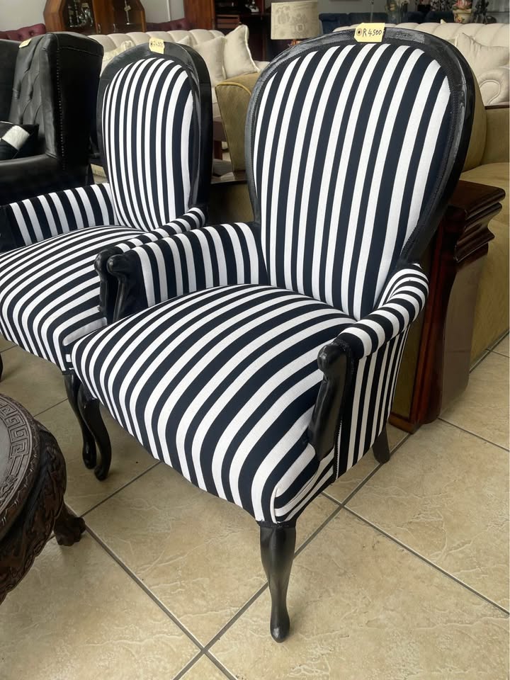Black & White Stripes Vintage Armchair