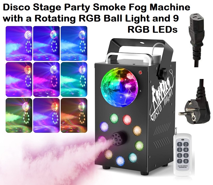 Professional Smoke Fog Machine with MultiColour RGB LEDs, Rotating Light Ball.