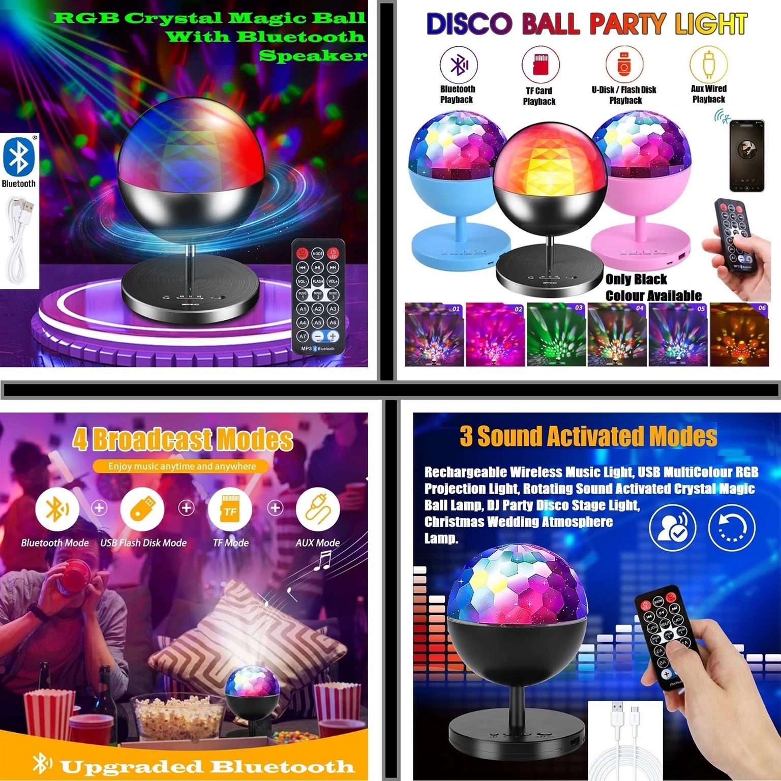 Rechargeable MultiColour LED Wireless Speaker Music Rotating Crystal Magic Ball