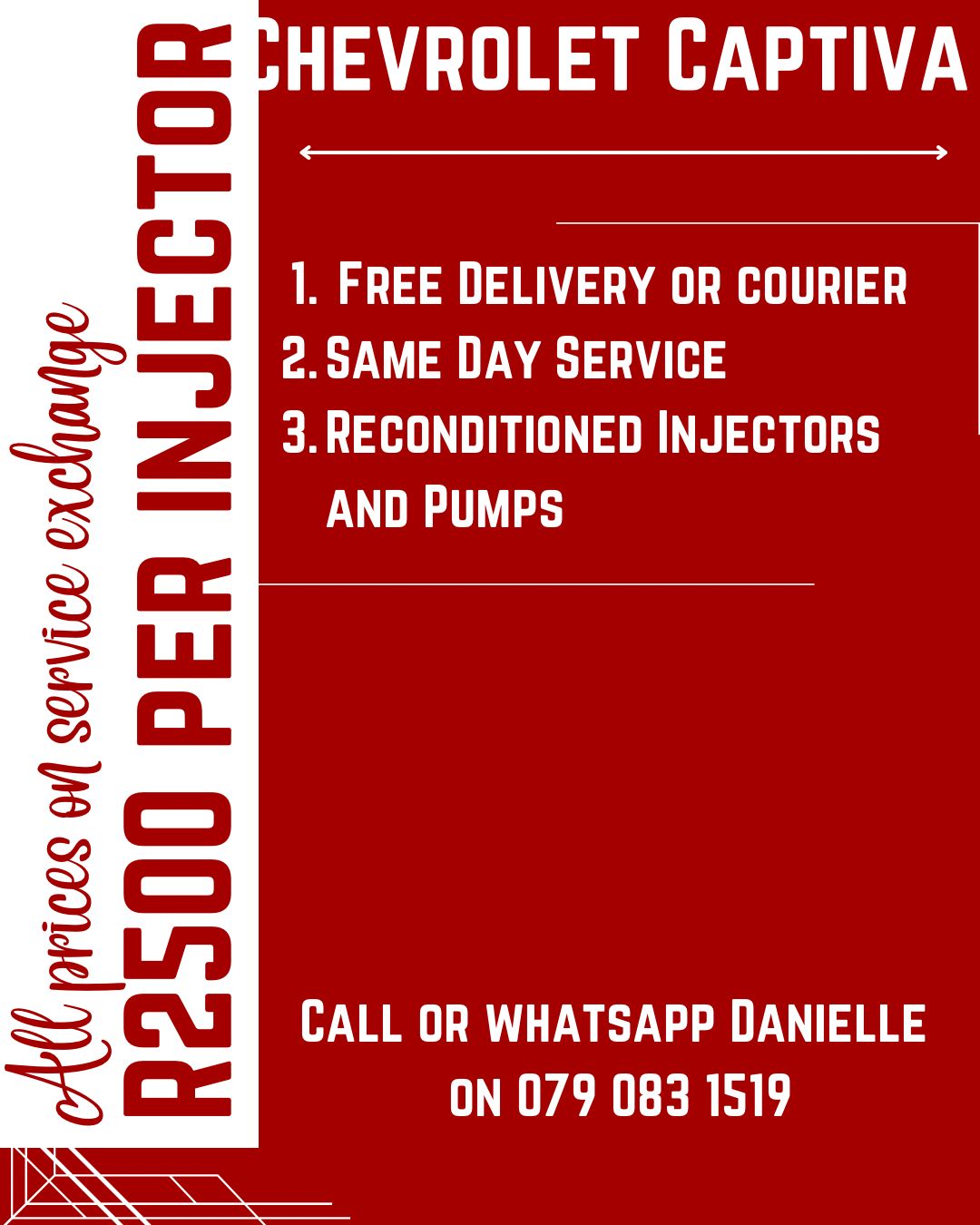 CHEVROLET CAPTIVA INJECTORS FOR SALE WITH WARRANTY INCLUDED - Private Seller CHEVROLET CAPTIVA INJECTORS FOR SALE WITH WARRANTY INCLUDED - Private Seller