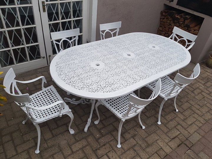 White Cast Aluminium 6 Seater Patio Set With Chairs Junk Mail
