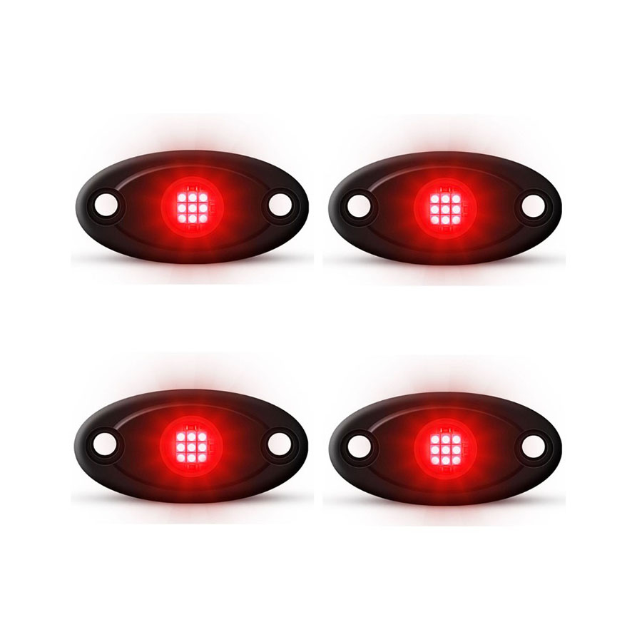 Universal Aluminium 9-LED Rocklights (Red) – 4 pack Universal Aluminium 9-LED Rocklights (Red) – 4 pack