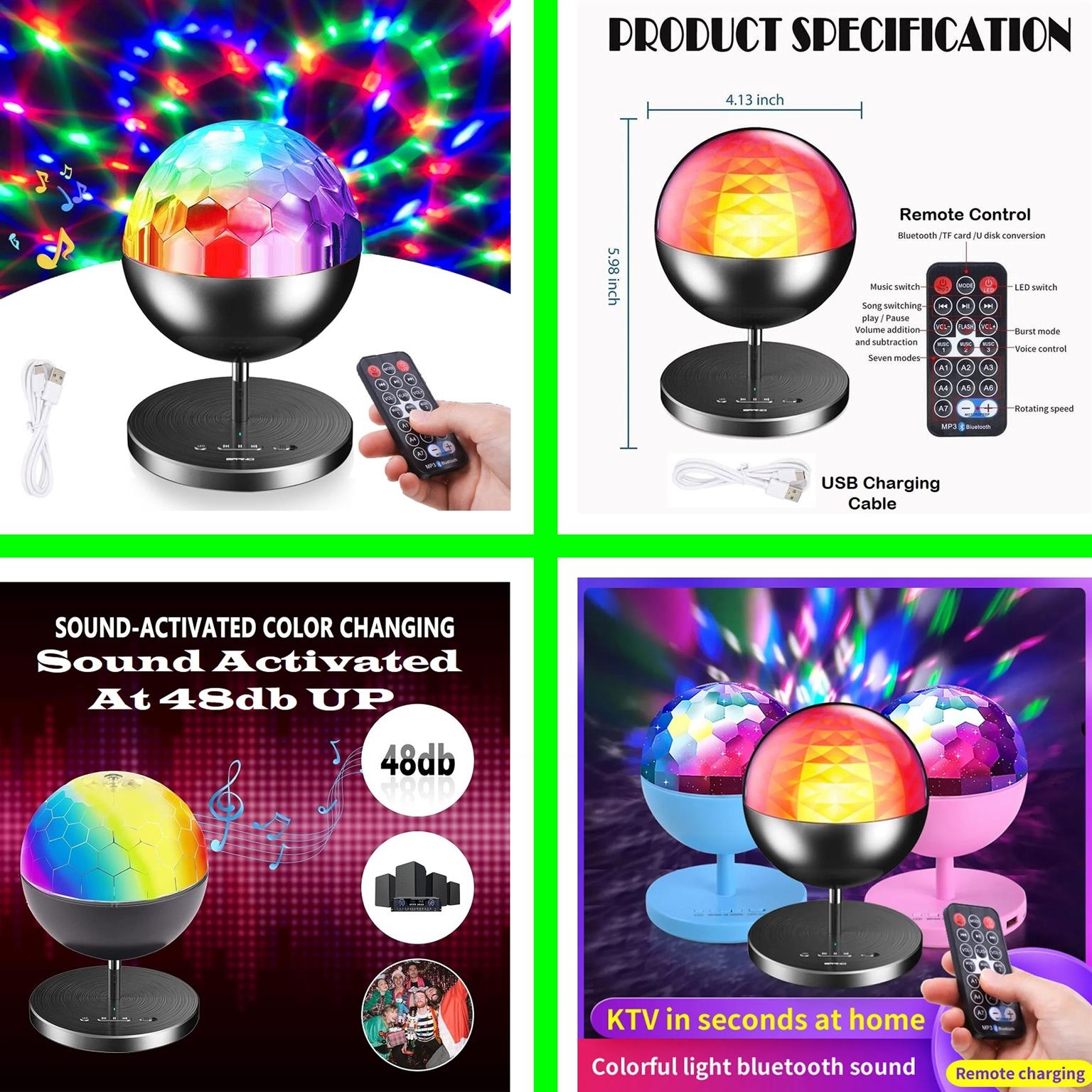 Rechargeable MultiColour LED Wireless Speaker Music Rotating Crystal Magic Ball