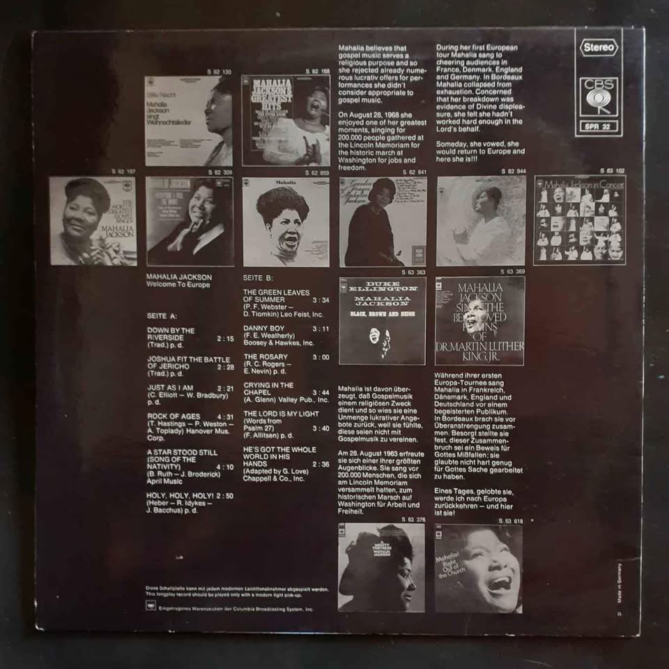 Mahalia Jackson - Welcome To Europe LP Record