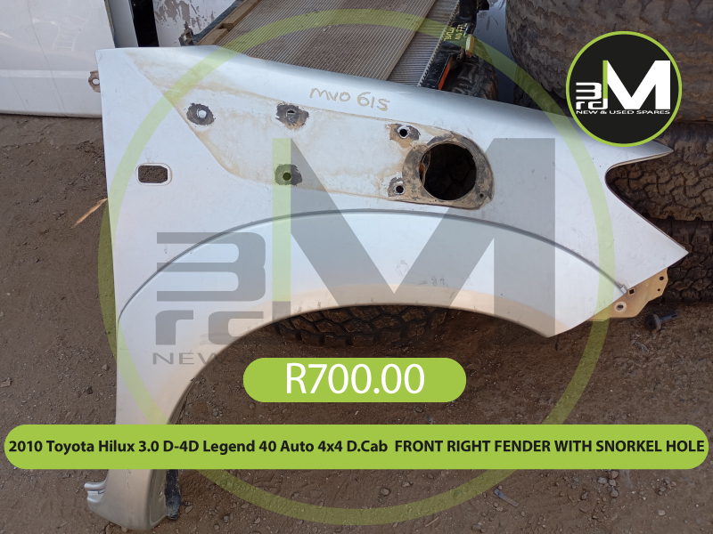 2010 Toyota Hilux 3.0 D 4D Legend 40 Auto 4x4 D.Cab FRONT RIGHT FENDER WITH SNO - Private Seller 2010 Toyota Hilux 3.0 D 4D Legend 40 Auto 4x4 D.Cab FRONT RIGHT FENDER WITH SNO - Private Seller