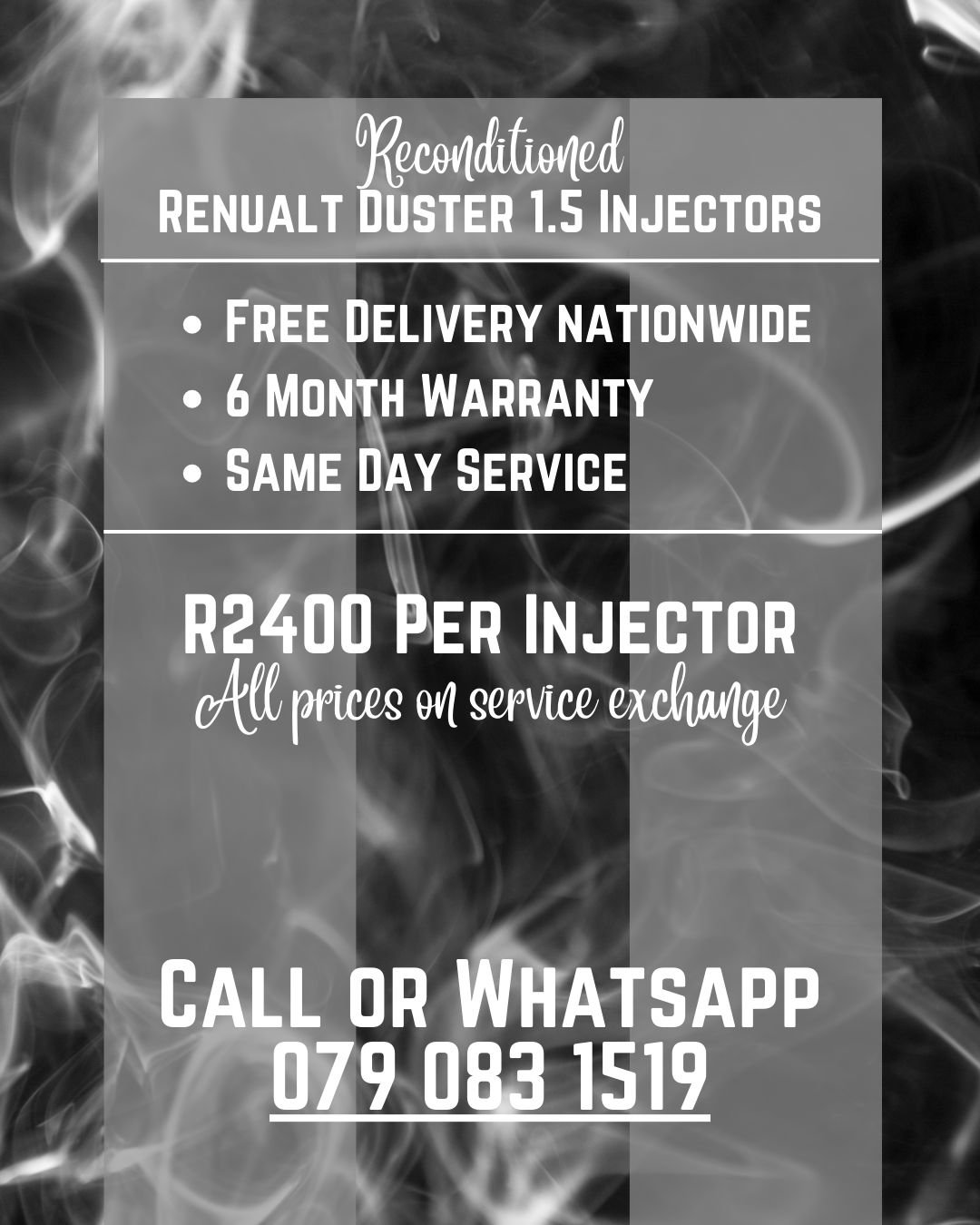 RENAULT DUSTER 1.5 INJECTORS FOR SALE WITH WARRANTY INCLUDED - Private Seller RENAULT DUSTER 1.5 INJECTORS FOR SALE WITH WARRANTY INCLUDED - Private Seller