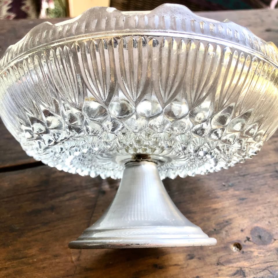 Medium Vintage Mid-Century West German Pressed Glass Footed (Silver Plated) Bowl
