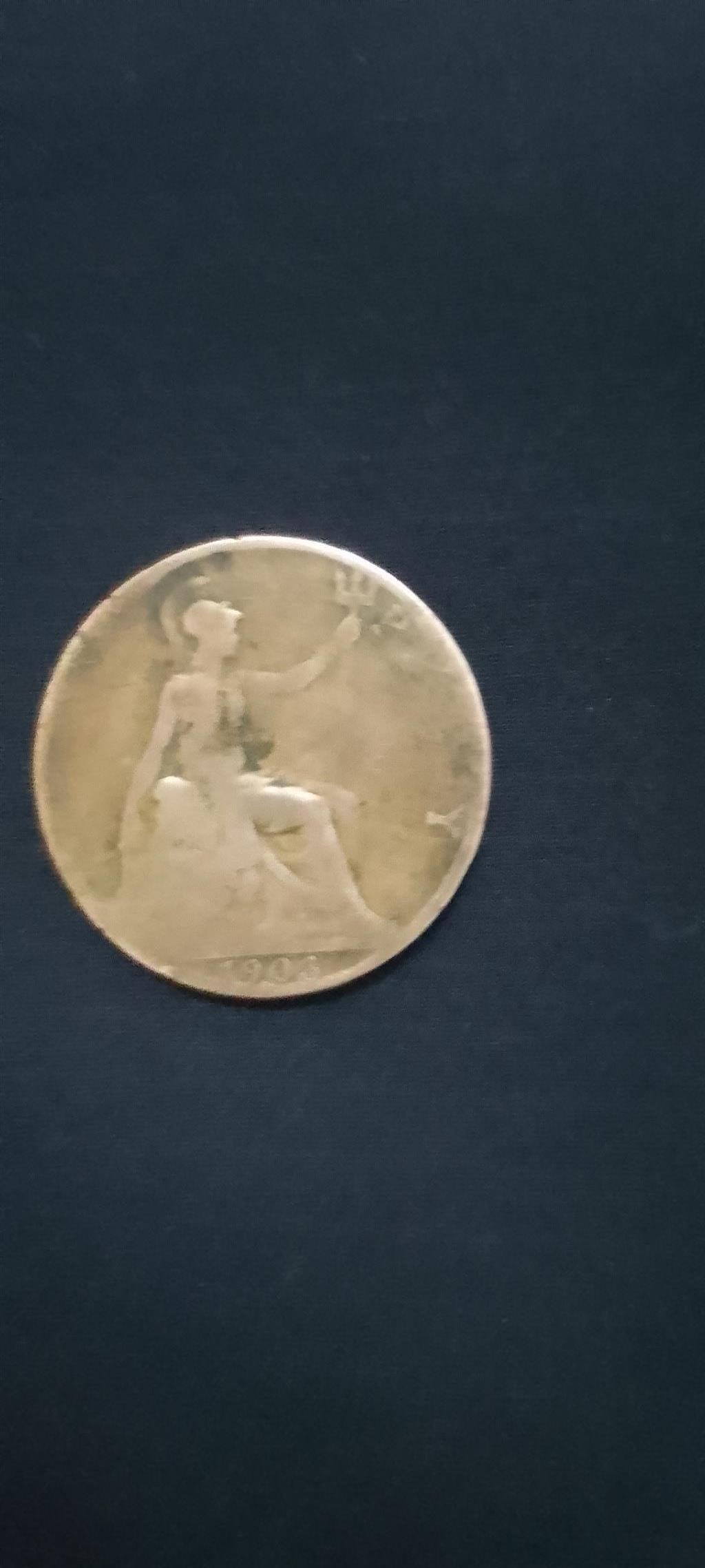 1903 United Kingdom British 1 Penny Coin King Edward VII