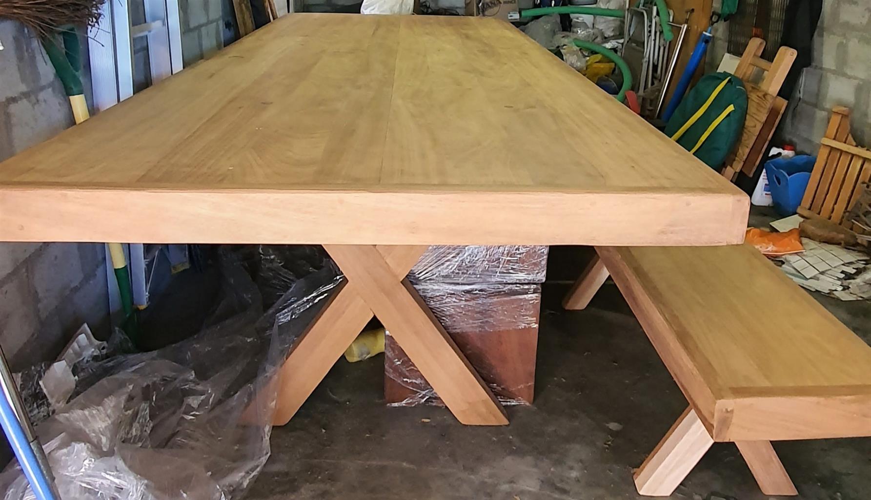 Brand new solid Meranti table and benches