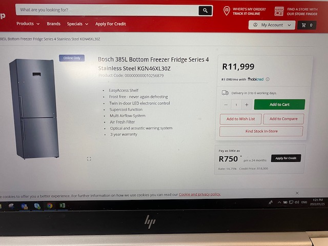 Bosch 385L Combi Fridge/Freezer for sale