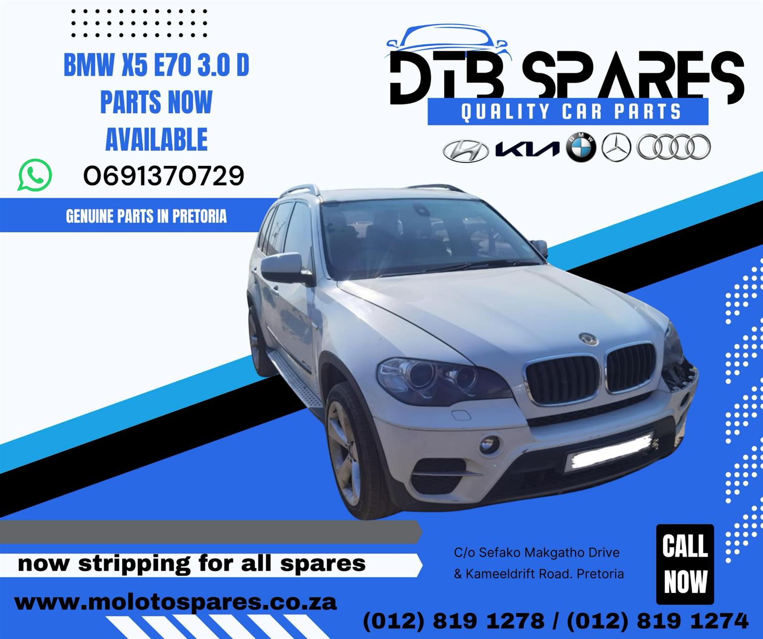 All spares for Audi Bmw Merc Kia and Hyundai