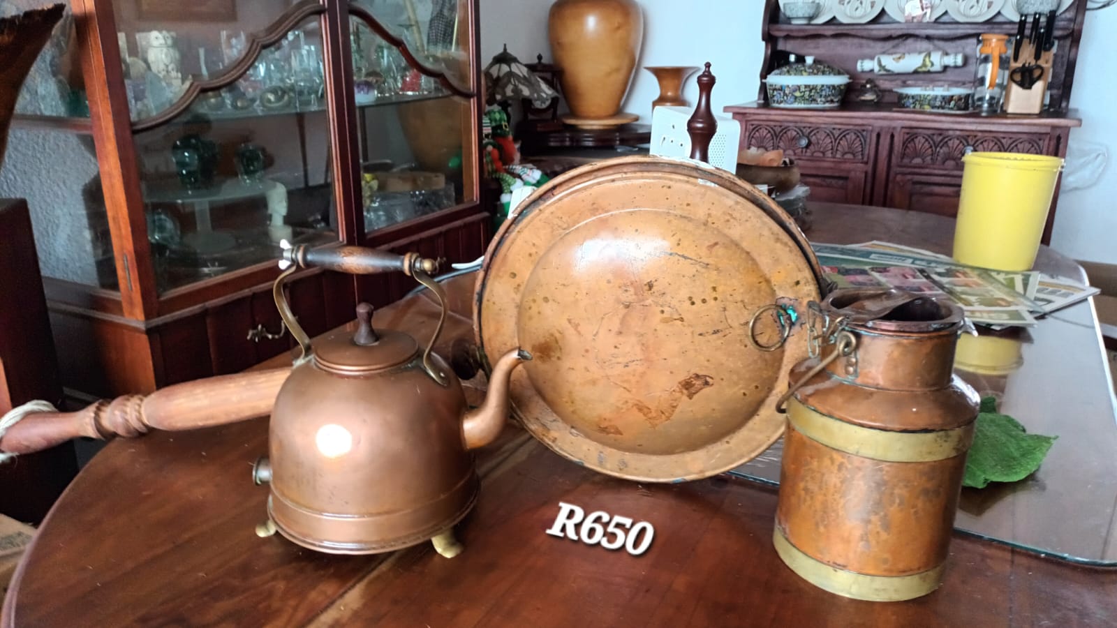 Antique bed  pan,kettle,milk jug. Antique bed  pan,kettle,milk jug.