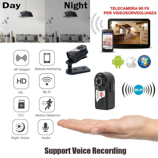 WiFi Mini Hidden Spy Camera, Portable NVR WiFi Q7 P2P Miniature Spy DVR Camera.