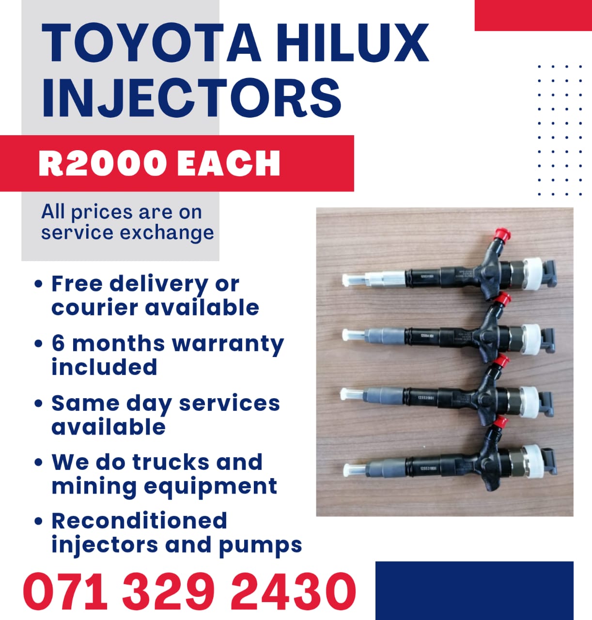 TOYOTA HILUX INJECTORS FOR SALE WITH WARRANTY - Private Seller TOYOTA HILUX INJECTORS FOR SALE WITH WARRANTY - Private Seller