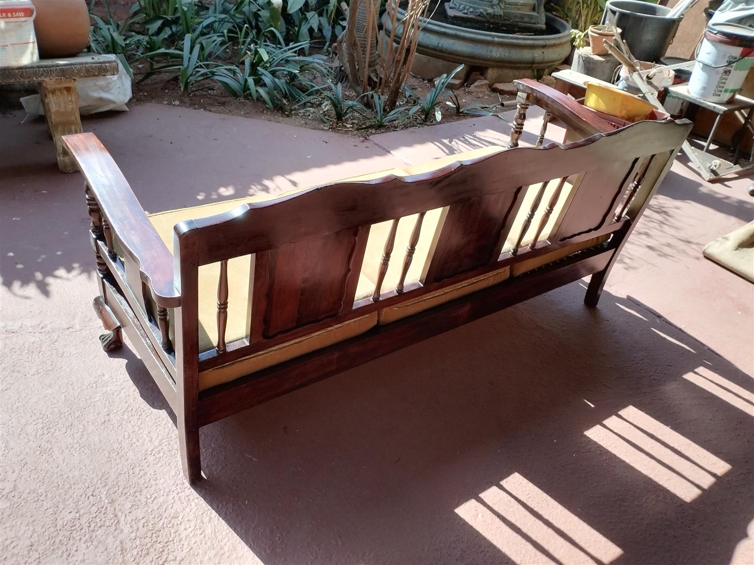 Three seater imbuia riempie bench. New riempies. nch Three seater imbuia riempie bench. New riempies. nch