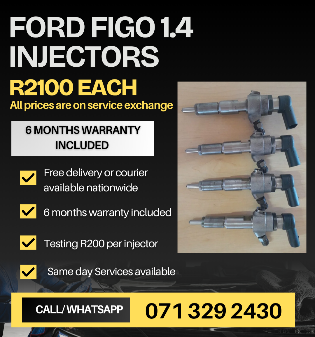 FORD FIGO 1.4 DIESEL INJECTORS FOR SALE WITH WARRANTY - Private Seller FORD FIGO 1.4 DIESEL INJECTORS FOR SALE WITH WARRANTY - Private Seller