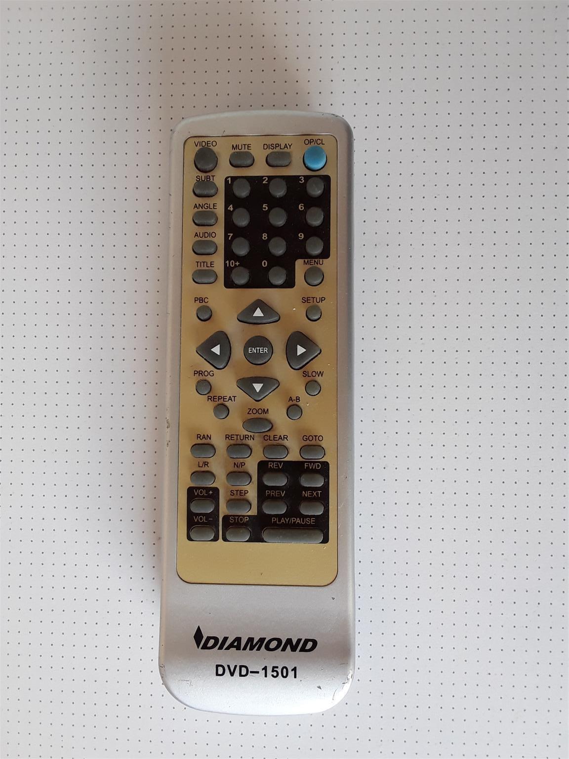 Remote Control DIAMOND DVD-1501 for DVD Player. In working condition. Remote Control DIAMOND DVD-1501 for DVD Player. In working condition.