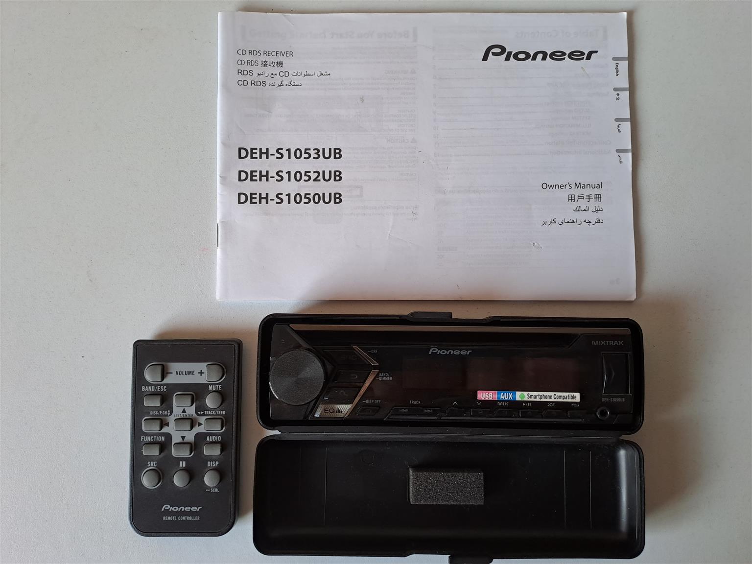 Face, Remote and Manual for Pioneer CD RDS Receiver, Model DEH-S1053UB.