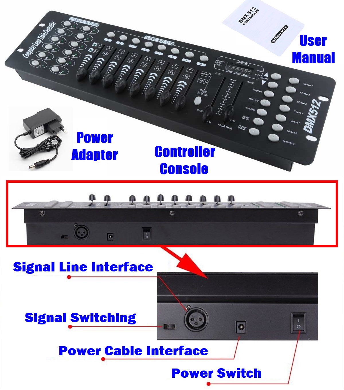 DMX512 Controller Console 192 Ch Light Effects for DJs, Disco, Stage, Party