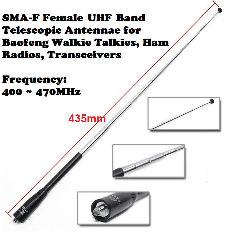 UHF Band Telescopic Antenna for Baofeng Walkie Talkies, Ham Radios, Transceivers