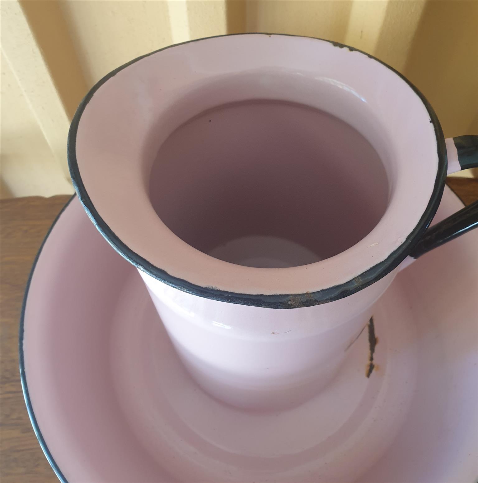 Vintage Pink Enamel Jug and Wash Basin