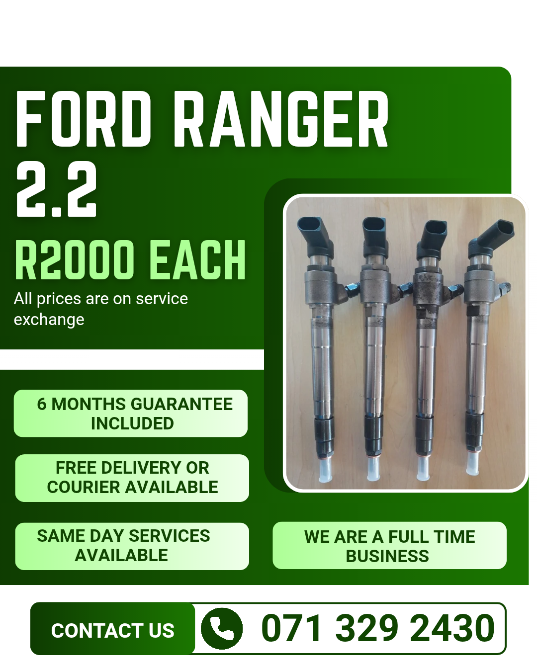FORD RANGER 2.2 DIESEL INJECTORS FOR SALE WITH WARRANTY - Private Seller FORD RANGER 2.2 DIESEL INJECTORS FOR SALE WITH WARRANTY - Private Seller