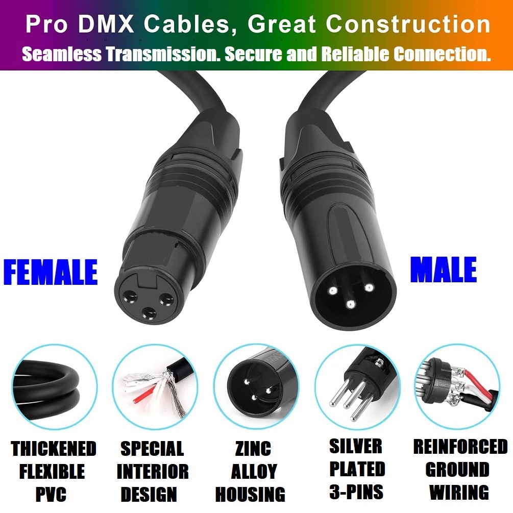 DMX512 Cable 3Pin 5metres XLR Male Female for Audio, Sound, Visual Equipment.NEW