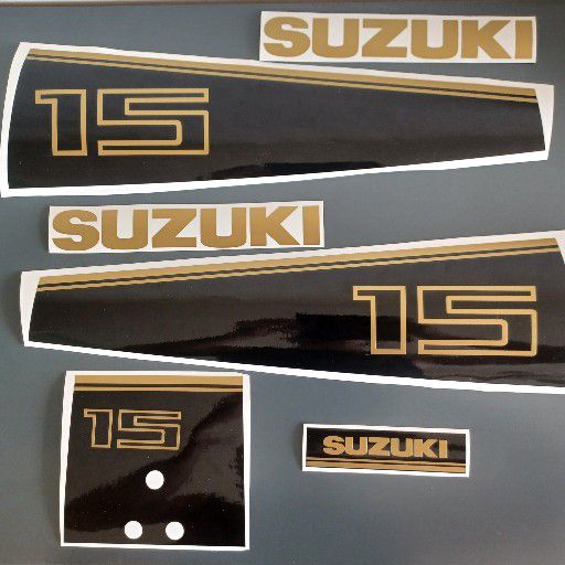 Late 1980s Suzuki 15 Outboard motor stickers decals