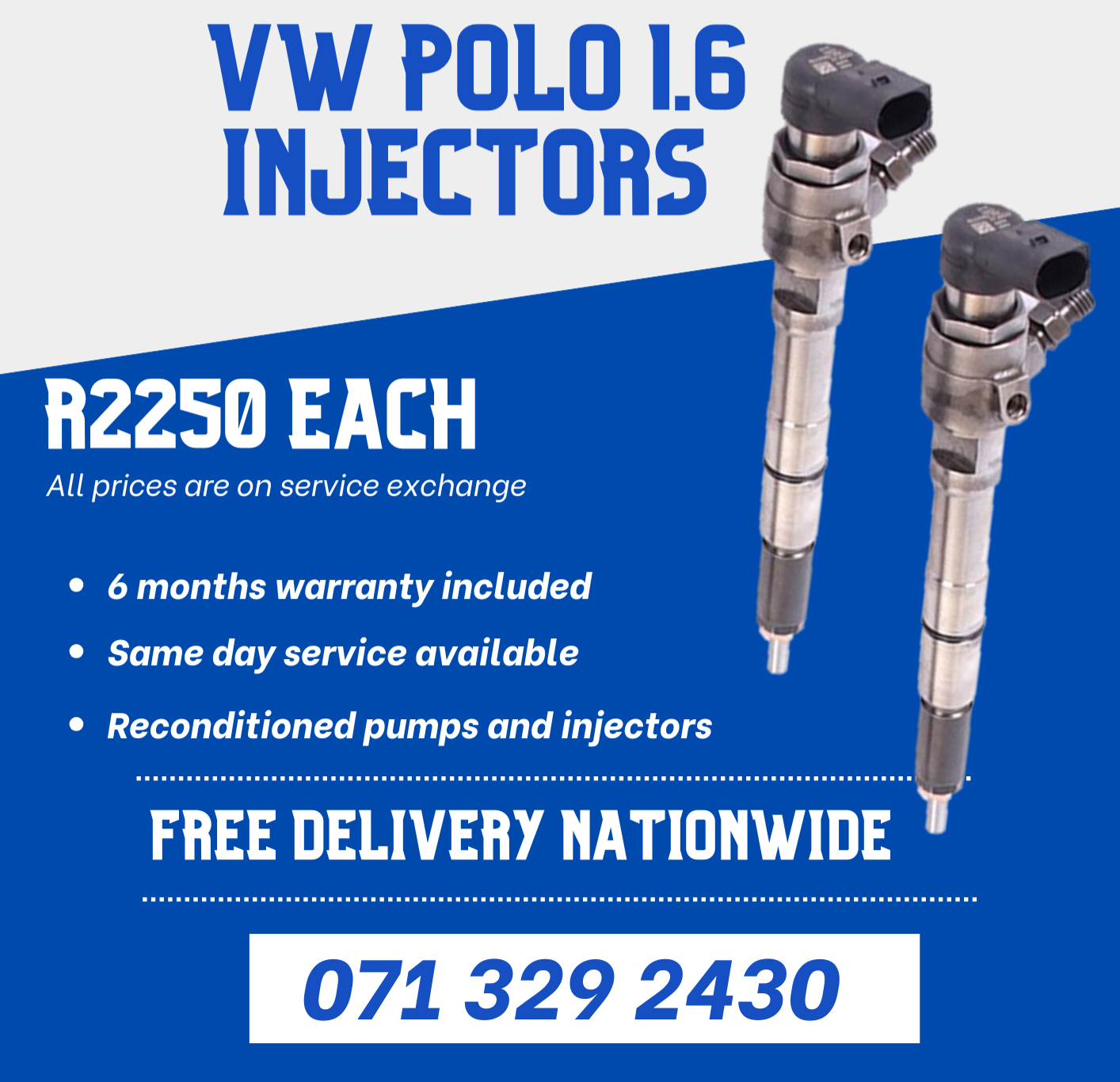 VW POLO 1.6 INJECTORS FOR SALE WITH WARRANTY - Private Seller VW POLO 1.6 INJECTORS FOR SALE WITH WARRANTY - Private Seller