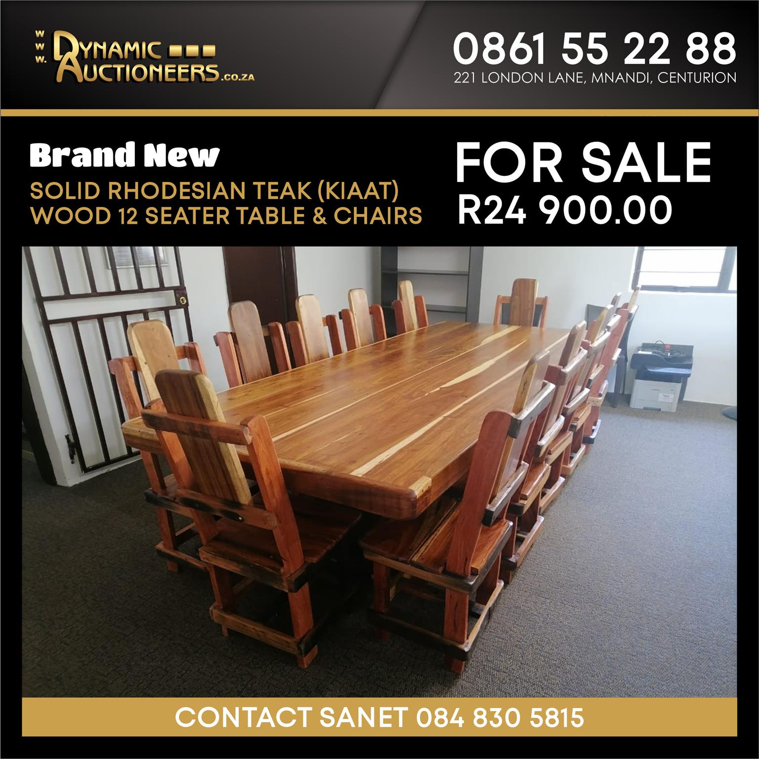 12 SEATER WOODEN TABLE WITH CHAIRS FOR SALE